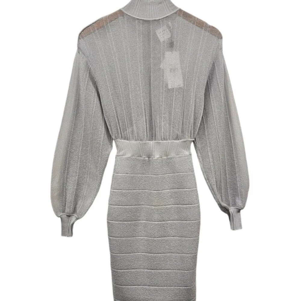 Herve Leger Dress Women’s Silver Foil Illusion Gown Size XXS ($2450) New Tag NWT
